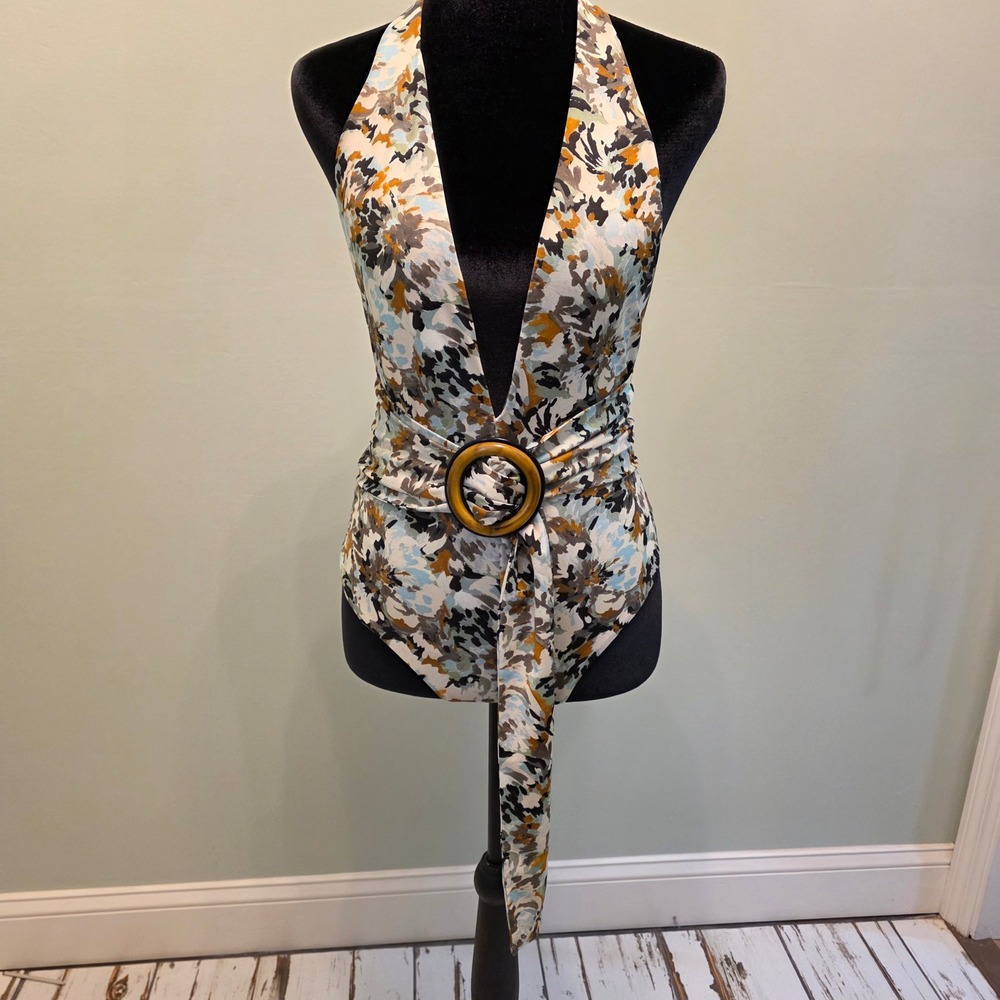 Silvia Tcherassi Macumba Plunging Belted Resort Swimsuit Multi PrintXS